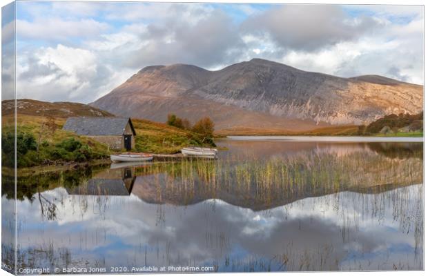 Loch Stack and Arkle reflection in Autumn  Canvas Print by Barbara Jones