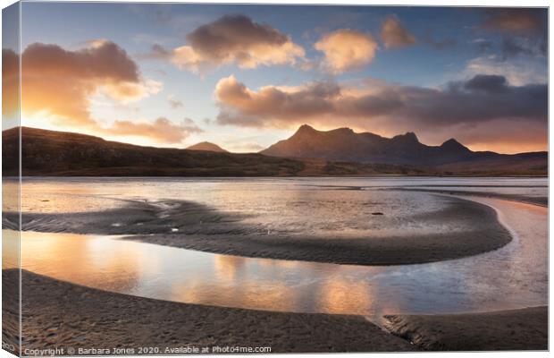 Ben Loyal Sunrise Kyle of Tongue Scotland Canvas Print by Barbara Jones