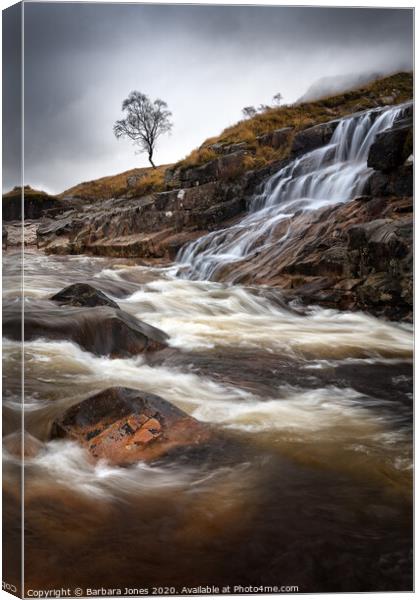 Glen Etive Waterfalls and River Scotland Canvas Print by Barbara Jones