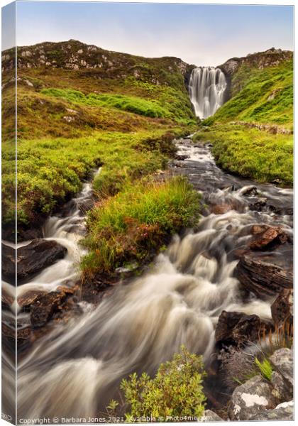 Clashnessie Curtain Waterfalls in Summer  Scotland Canvas Print by Barbara Jones