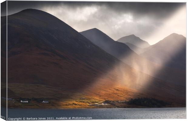Isle of Skye   Red Cuillin Sunbeam  Canvas Print by Barbara Jones