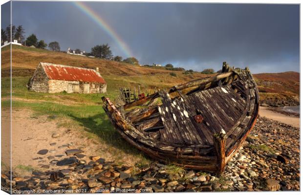 Talmine Beach Reaper Boat Wreck and Rainbow  Canvas Print by Barbara Jones