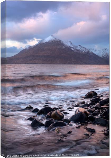 Majestic Sunset over Elgol Loch Scavaig Canvas Print by Barbara Jones