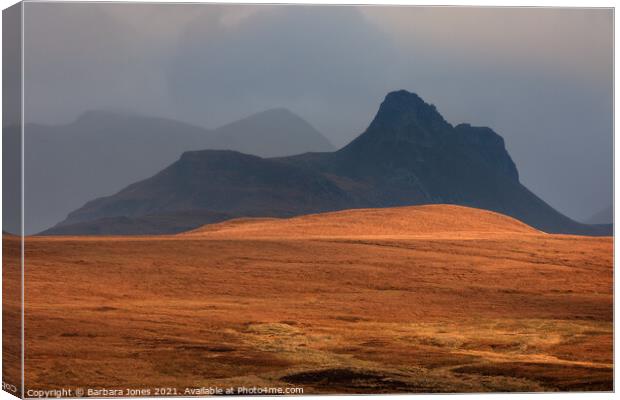 Moody Stac Pollaidh in Autumn Coigach Canvas Print by Barbara Jones