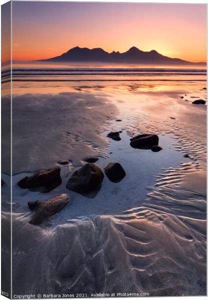 Isle of Eigg Sunset Laig Beach Scotland Canvas Print by Barbara Jones