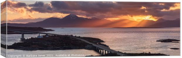 Majestic Sunset over the Skye Bridge and Cuillins Canvas Print by Barbara Jones