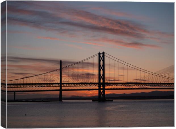 Sunset over the Queensferry Crossing  Canvas Print by Emma Dickson
