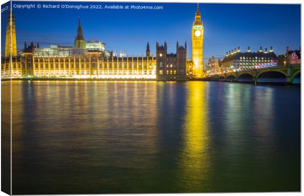 Big Ben and the Houses of Parliament at dusk Canvas Print by Richard O'Donoghue