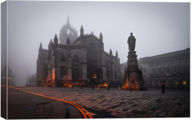 St Giles Cathedral mist Canvas Print by Steven Lennie