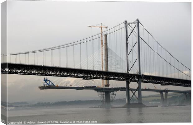 The Forth Road Bridge and the Queensferry Crossing unde construction Canvas Print by Adrian Snowball