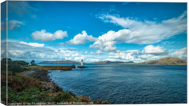 Majestic Tobermory Lighthouse and the Sound of Mul Canvas Print by Viv Thompson