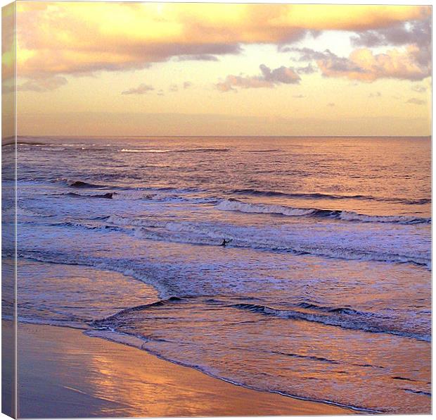 Coast - Longsands lone surfer  Canvas Print by David Turnbull