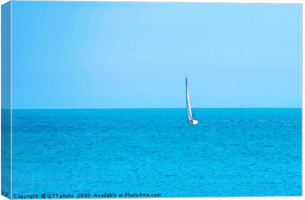 sailing boat flowing on the open sea, watercolor p Canvas Print by Q77 photo