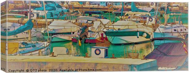 Illustration of a small port with yachts and ships in sunny Spai Canvas Print by Q77 photo
