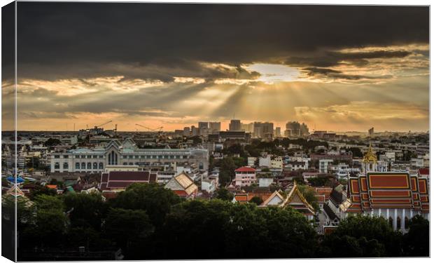 Golden hour sunset Cityscape Bangkok Thailand Canvas Print by Rowan Edmonds