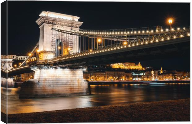 Budapest Chain Bridge in the Night Canvas Print by Ioan Decean