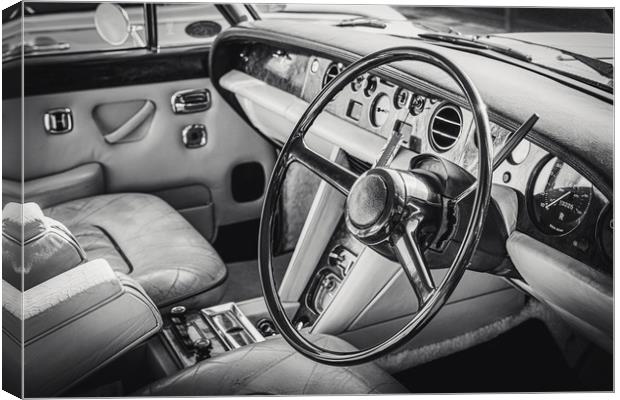 Vintage Old Car Interior Black and White Canvas Print by Ioan Decean
