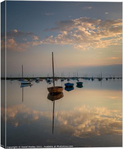 Brancaster Staithe Morning Reflections  Canvas Print by David Powley