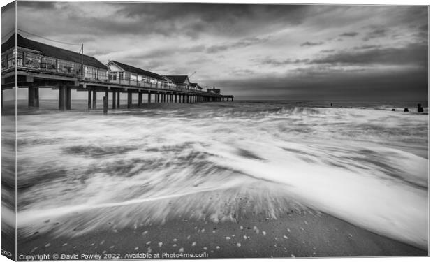 Southwold Pier Winter Dawn Monochrome Canvas Print by David Powley