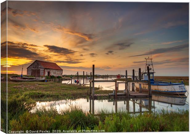 High tide Sunset at Thornham Harbour Canvas Print by David Powley