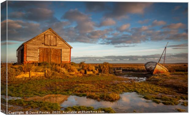 Early light at Thornham Harbour North Norfolk Canvas Print by David Powley