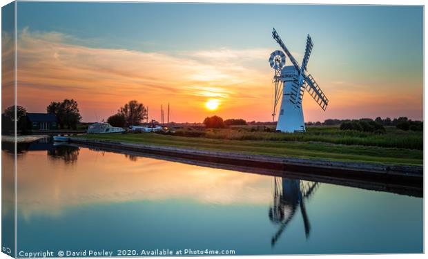 Thurne Mill at Sunset Canvas Print by David Powley