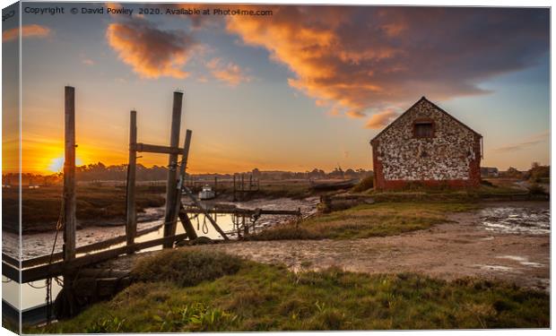 Sunrise over the Barn at Thornham Canvas Print by David Powley