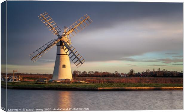 Early Light on Thurne Mill Norfolk Canvas Print by David Powley