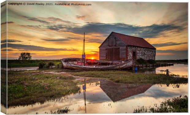 Sunset at Thornham Harbour Norfolk Canvas Print by David Powley