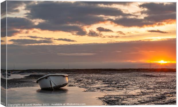 Low Tide Sunrise at Brancaster Staithe Norfolk Canvas Print by David Powley