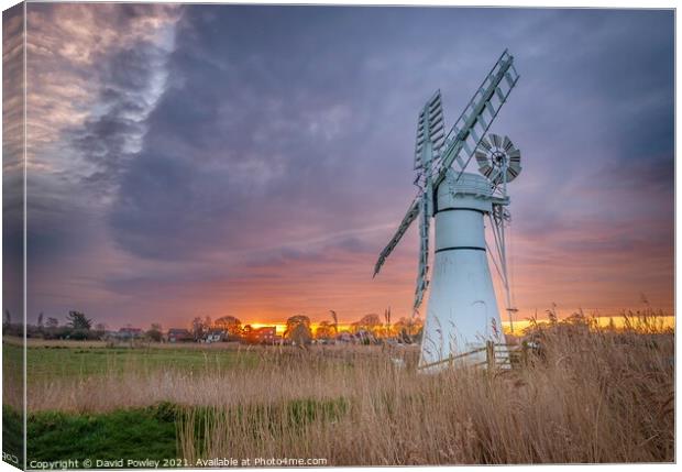 Sunrise Over Thurne Mill Norfolk Canvas Print by David Powley