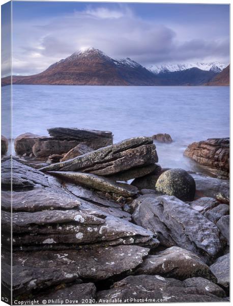 Snow capped Cuillins from Elgol Canvas Print by Phillip Dove LRPS