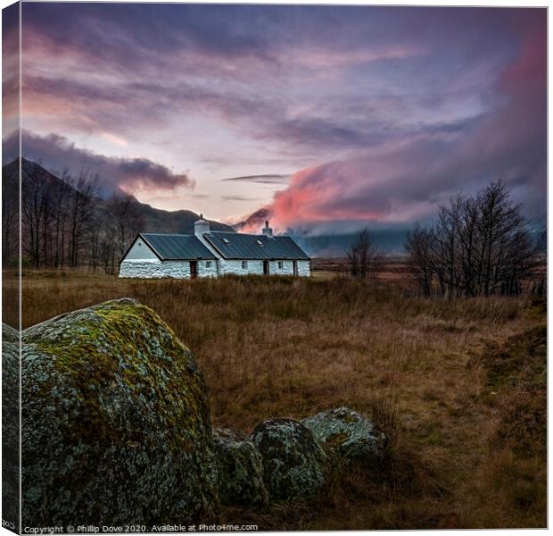 Blackrock Cottage under Fiery Sky Canvas Print by Phillip Dove LRPS