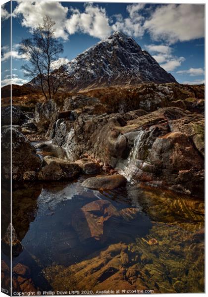 Cool Waters at the Buachaille Etive Mor Canvas Print by Phillip Dove LRPS