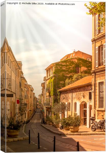 Quiet street in Provence France - no people in a small street with ivy covered wall  Canvas Print by Michelle Silke