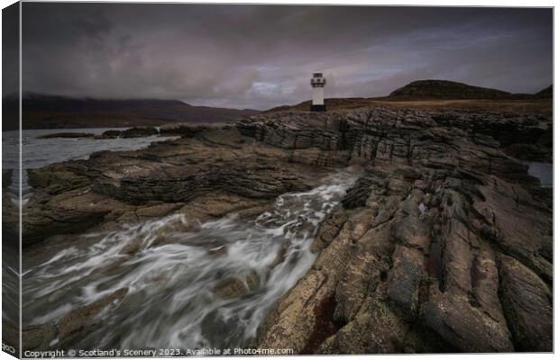 Rhue Lighthouse, North west Scotland. Canvas Print by Scotland's Scenery