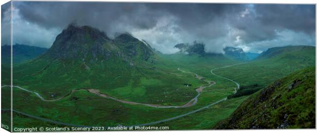 Glencoe, Highlands, Scotland Panoramic view Canvas Print by Scotland's Scenery