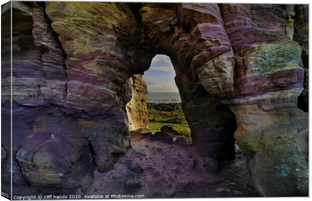 colourful sandstone crail caves, fife, scotland. Canvas Print by Scotland's Scenery
