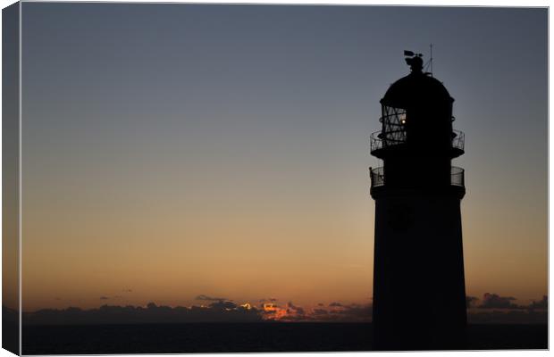 Sun Set with silhouette of Rua Reidh Lighthouse Canvas Print by Christopher Stores