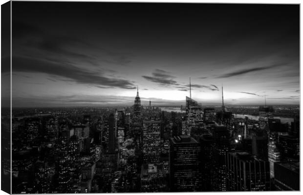 Black and white New York at sunset with the Empire Canvas Print by Christopher Stores
