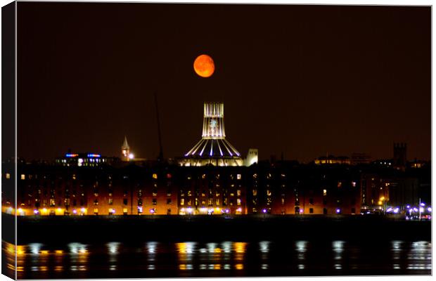 Liverpool Catholic Cathedral with Moon in the background Canvas Print by Christopher Stores