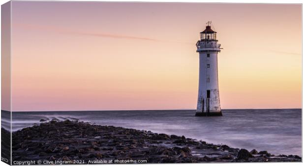 Serene Sunrise at Perch Rock Lighthouse Canvas Print by Clive Ingram