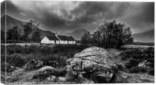 Black Rock Cottage Glencoe after rain Canvas Print by Clive Ingram