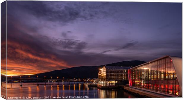 Majestic Sunrise Over Hurtigruten Museum Canvas Print by Clive Ingram