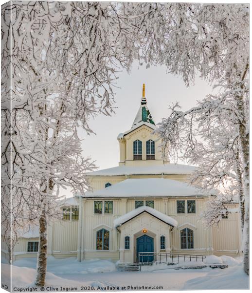 Swedish church in winter Canvas Print by Clive Ingram