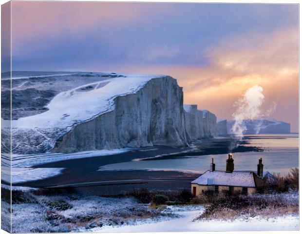 Snow On The Sisters Canvas Print by Ben Russell