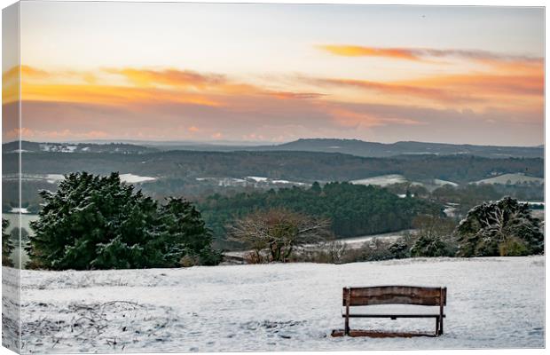A Snowy Sunrise in the Surrey Hills Canvas Print by Ben Griffin