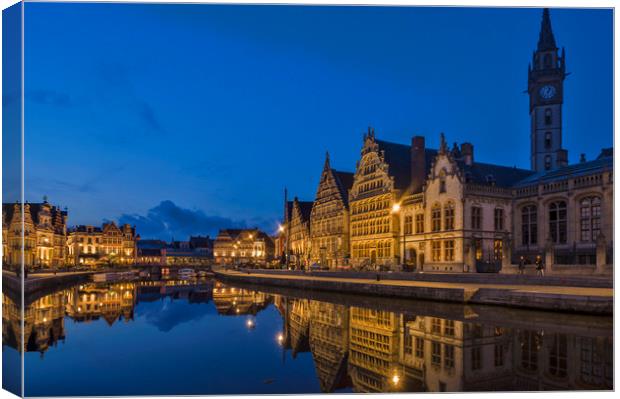 Ghent,  Panoramic view on the Façades of the Grasl Canvas Print by hector Christiaen