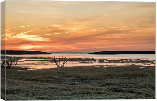 Sunset at high tide on Porlock Marsh Canvas Print by Shaun Davey