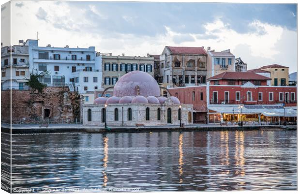 The Kucjk Hassan Mosque in the old harbour of Chania  Canvas Print by Stig Alenäs